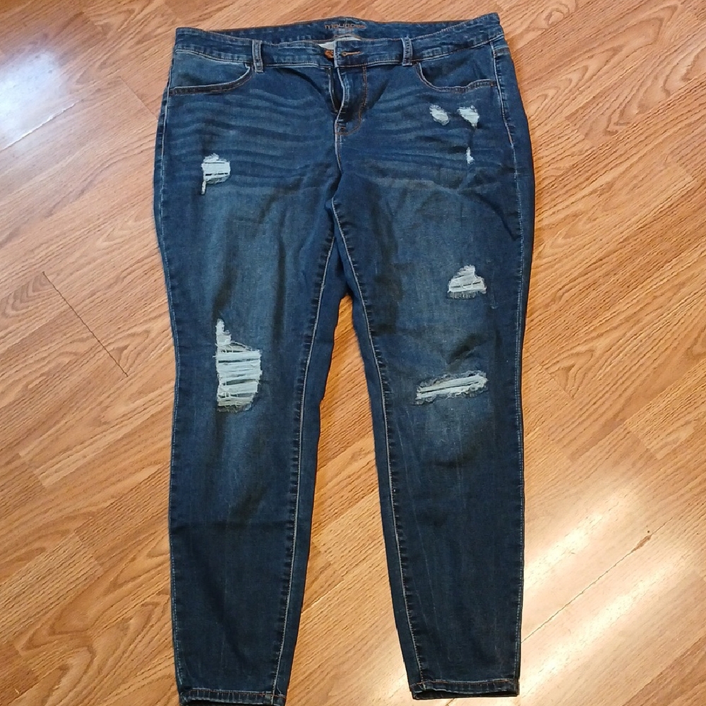 Maurices Blue Skinny Jeans with Distressed Details